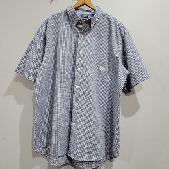 Chaps Men Blue Checked Short Sleeve Button Down XL Shirt - Picture 1 of 7